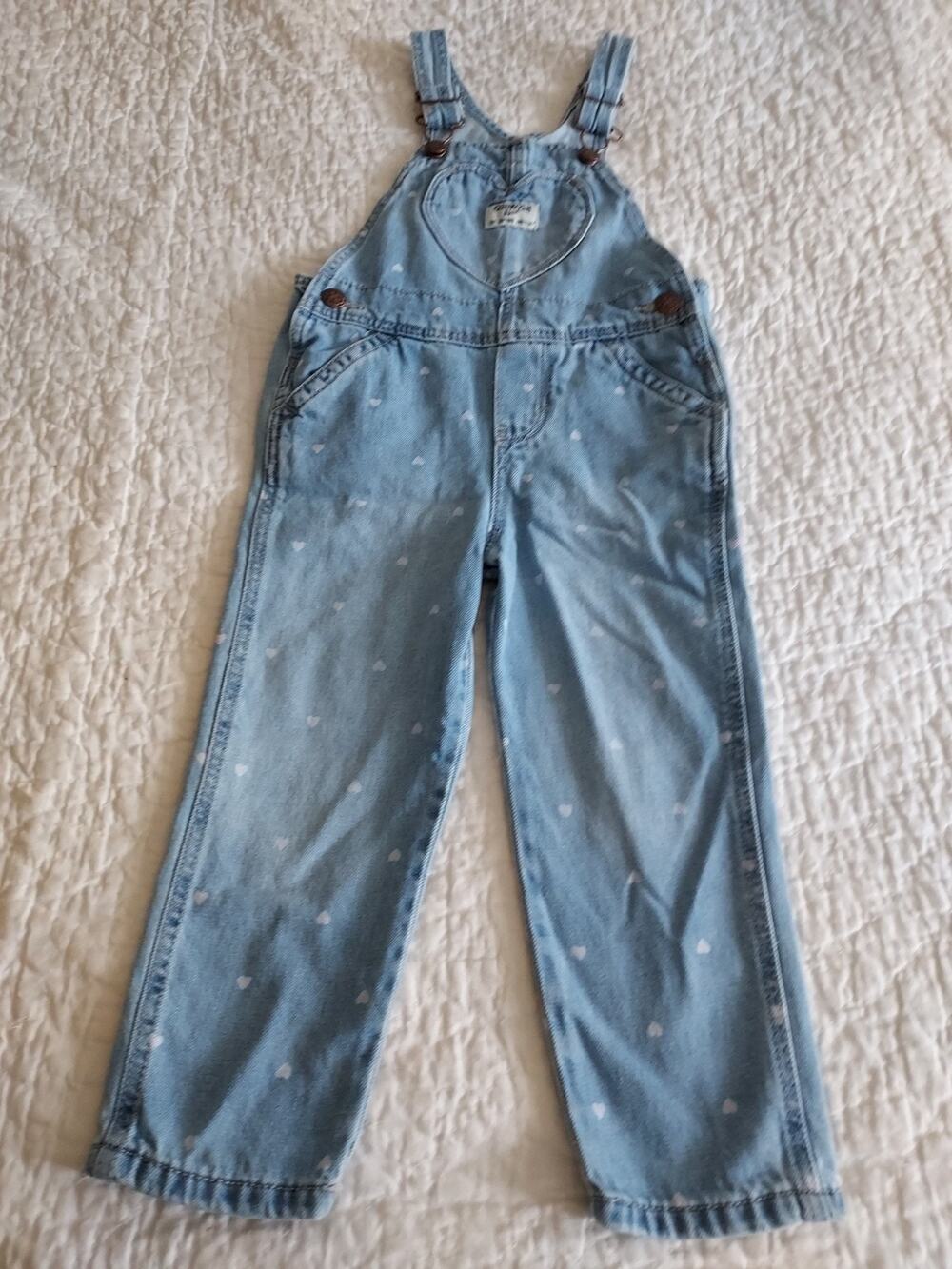 Osh Kosh Bgosh Overalls girls size 3T Toddler soft w tiny hearts denim snap side